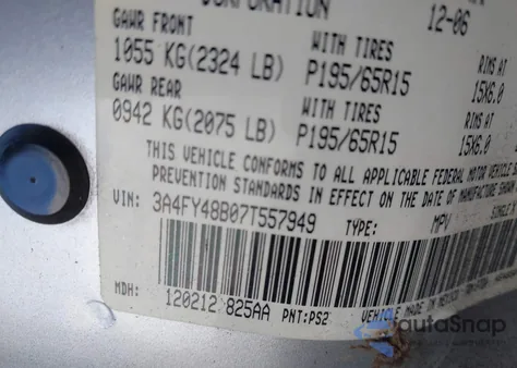 2007 Chrysler Pt Cruiser z USA, uszkodzony, nr VIN 3A4FY48B07T557949